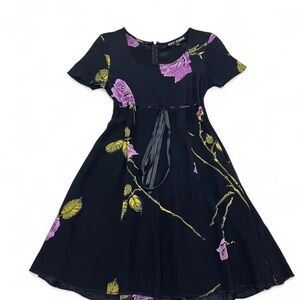 Betsey Johnson Black Fit-and-Flare Dress with Purple & Yellow Floral Print